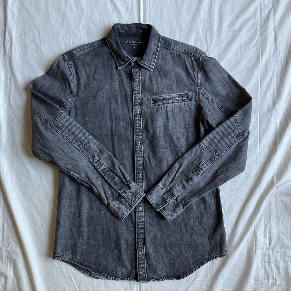 Mens Calvin Klein Jeans Black Denim Moto Button Down Shirt